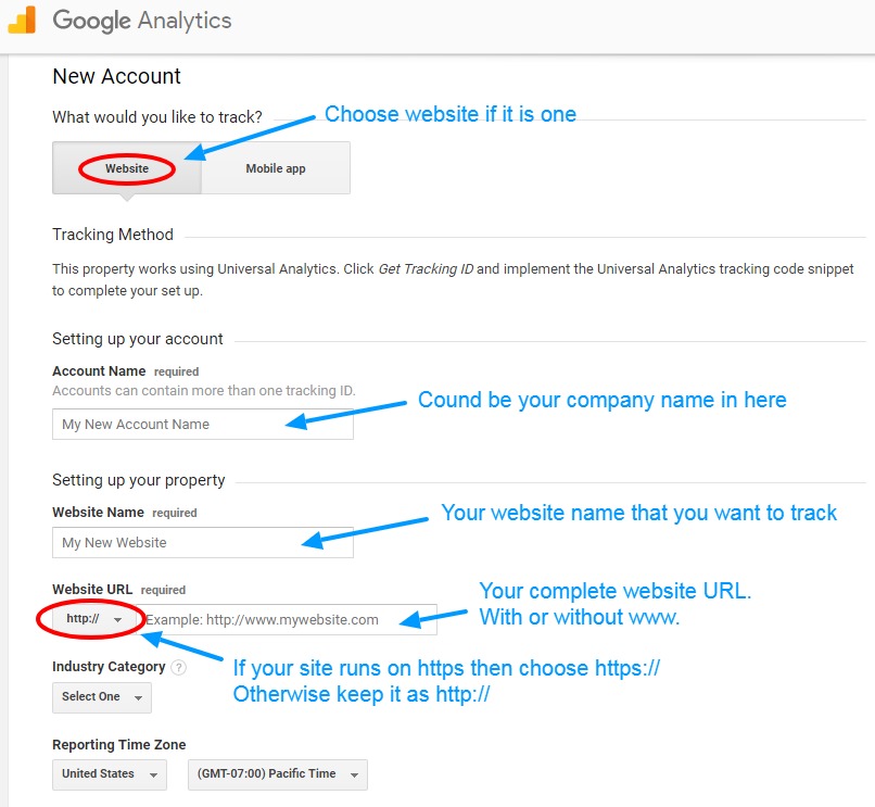 create new Google Analytics account