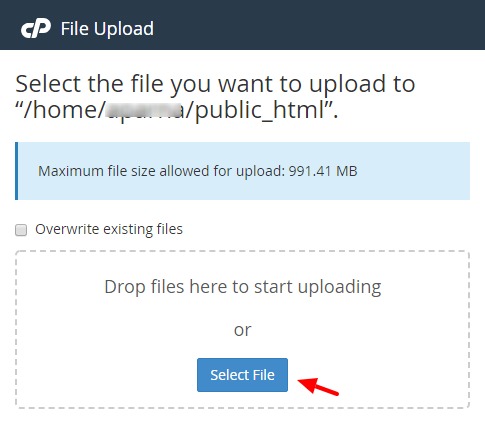File upload window in cPanel