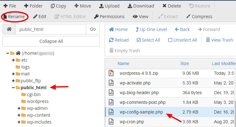 rename wp-config-sample.php file