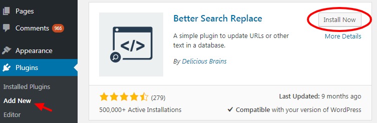 Better Search Replace plugin install